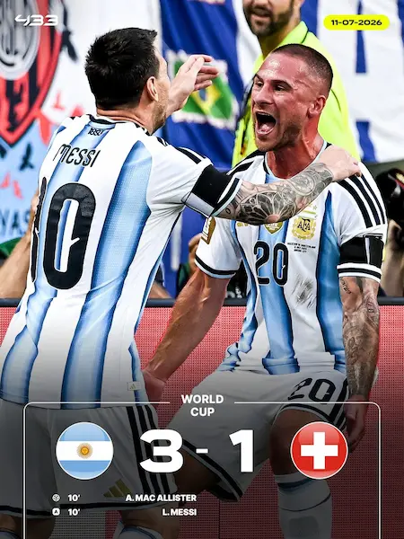 Argentina venció 3-1 a Suiza en la prórroga - Mundial 2026