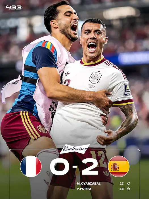 Los jugadores de España celebran la victoria por 2-0 sobre Francia en la semifinal del Mundial 2026