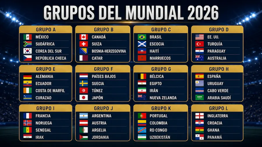 Grupos del Mundial 2026 con 12 zonas y banderas de las selecciones