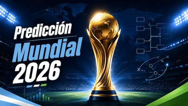 Predicción Mundial 2026 con trofeo, estadio, cuadro del torneo y análisis de fútbol